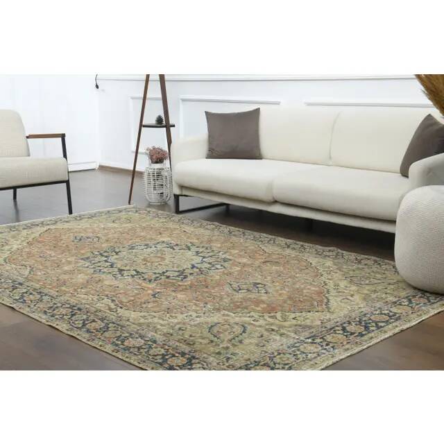 Tapis vintage turc Oushak fait main en laine et coton, années 1970