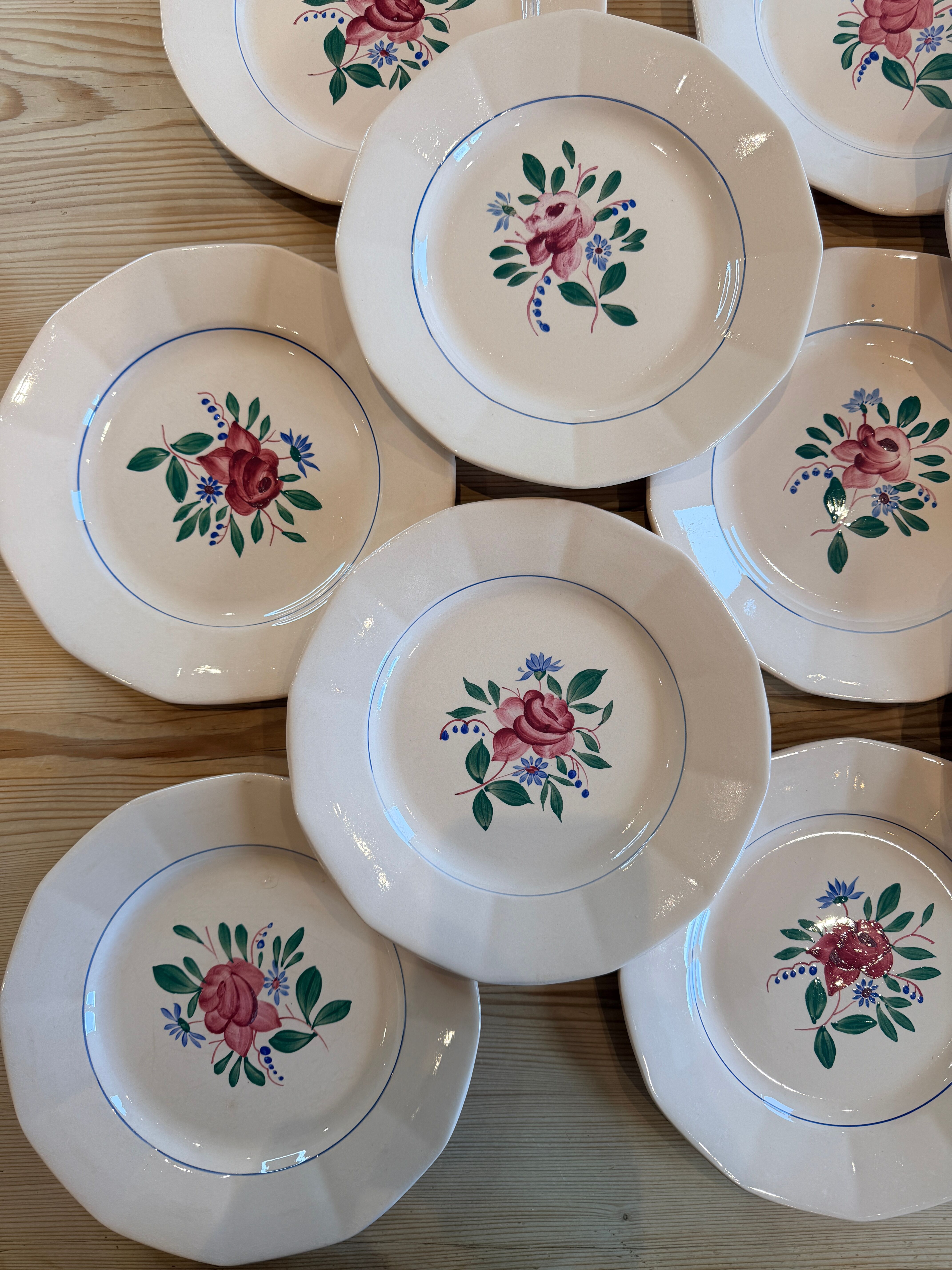 Set of 10 hand-painted plates - Sarreguemines