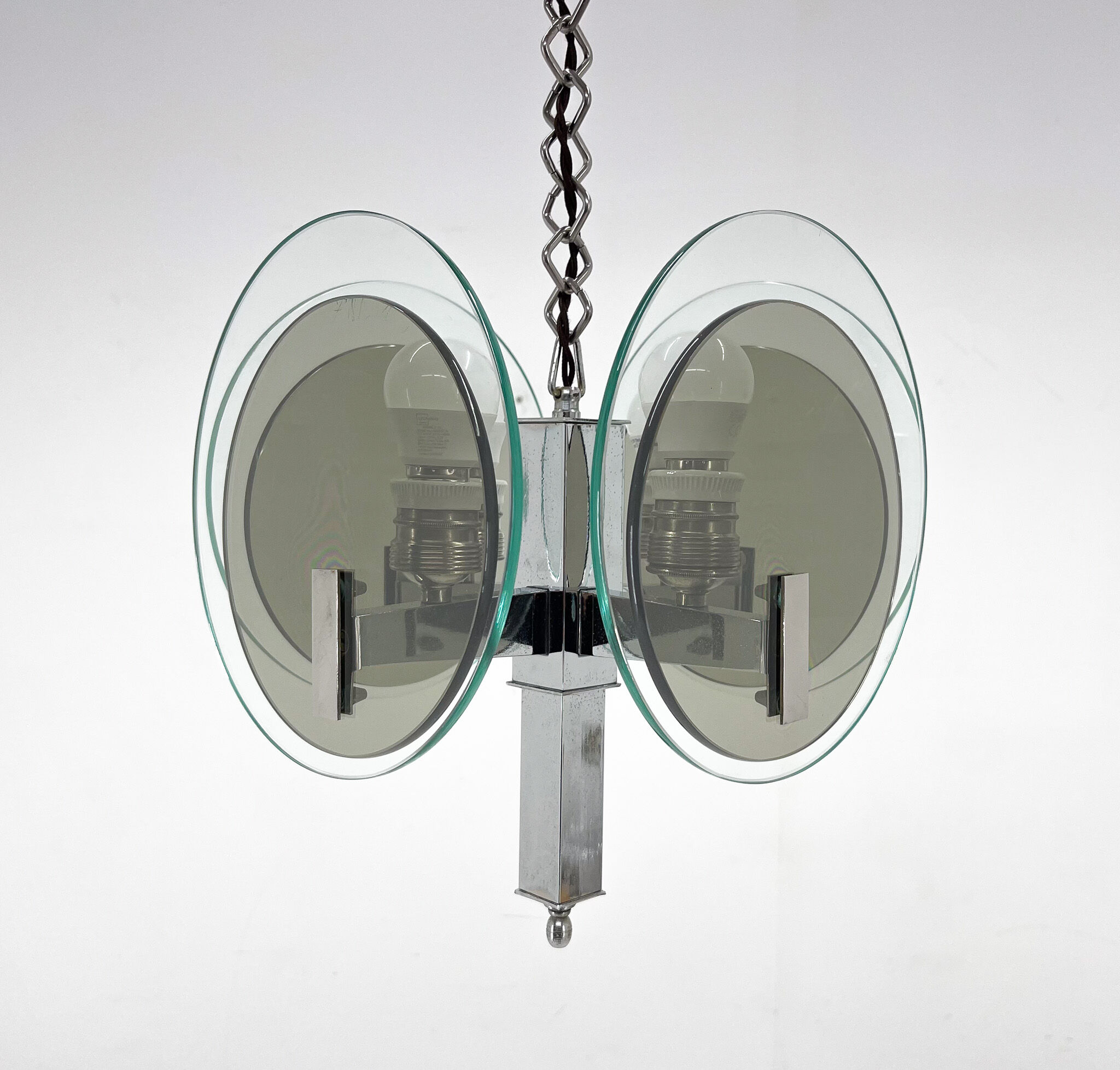 Unique art deco chrome & glass chandelier, 1920's