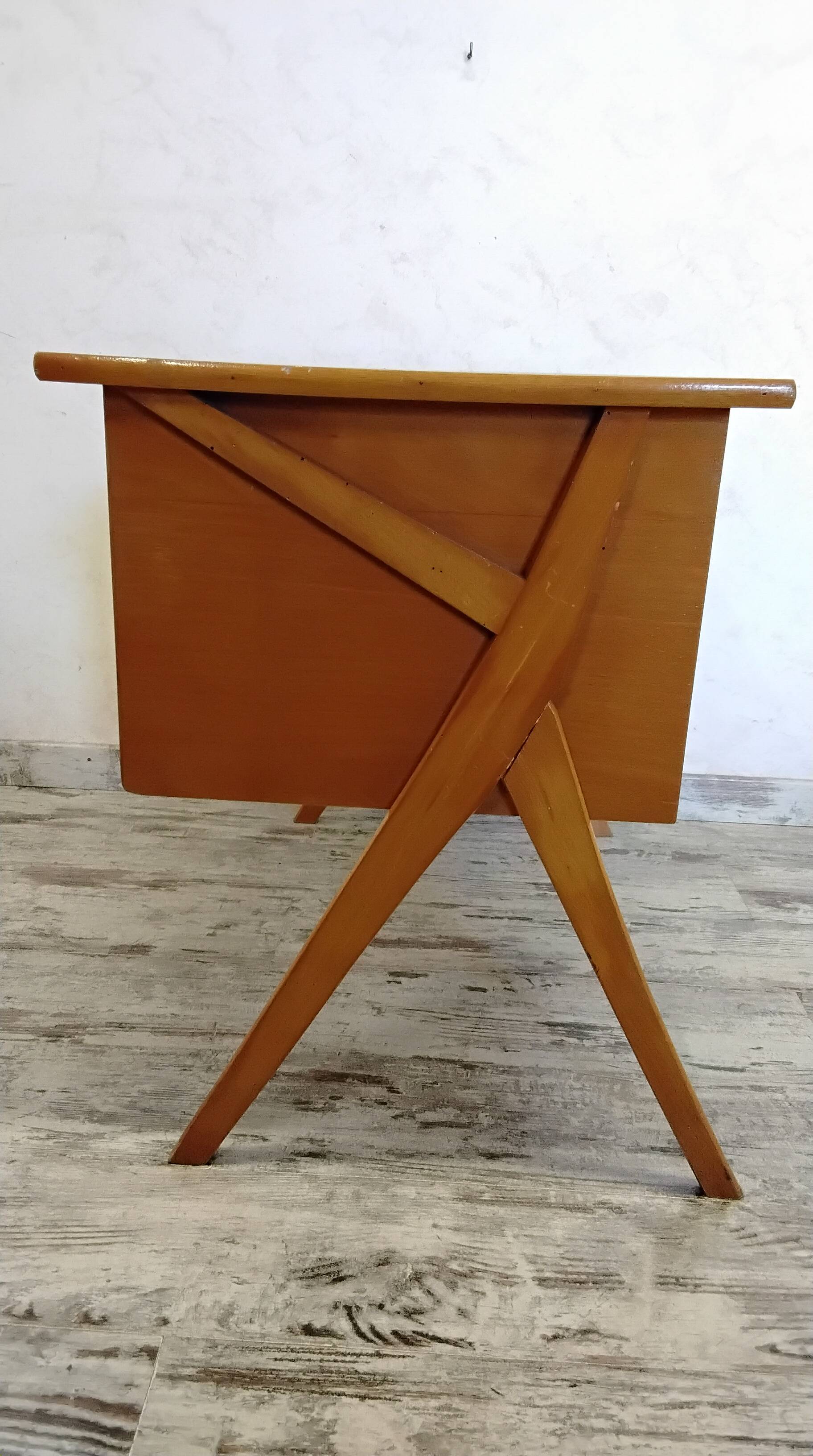 Bureau vintage pieds compas et sa chaise années 50/60