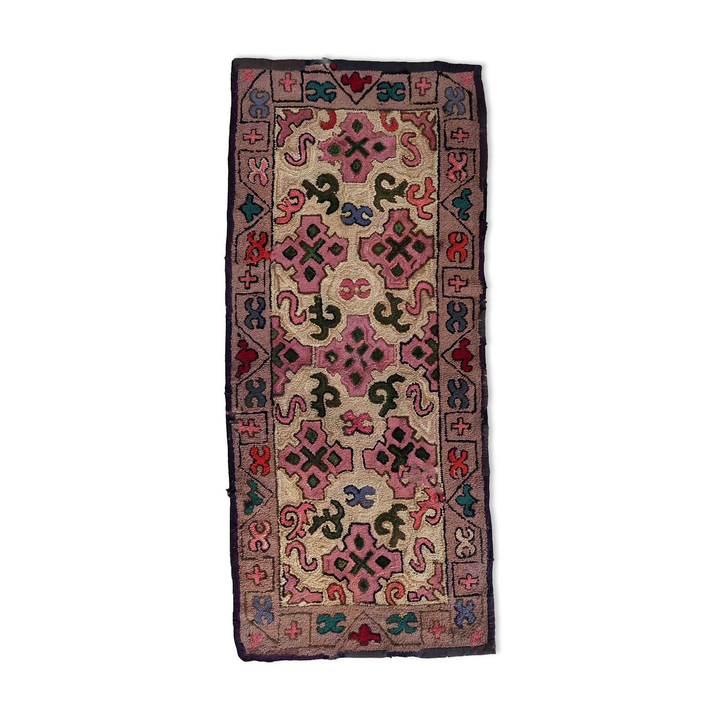 Handmade American Hooked Antique Rug 76cm x 175cm 1880s