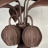 Pencil reed rattan bamboo palm tree coconut table lamp Maro Lopez style 70s