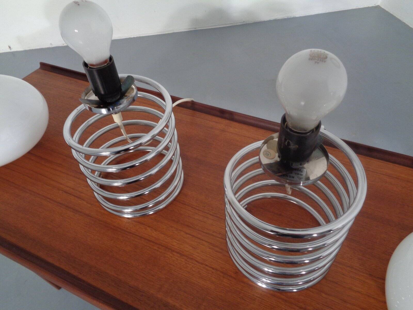 Opaline Glass and Chrome Table Lamps from Honsel, 1970s, Set of 2