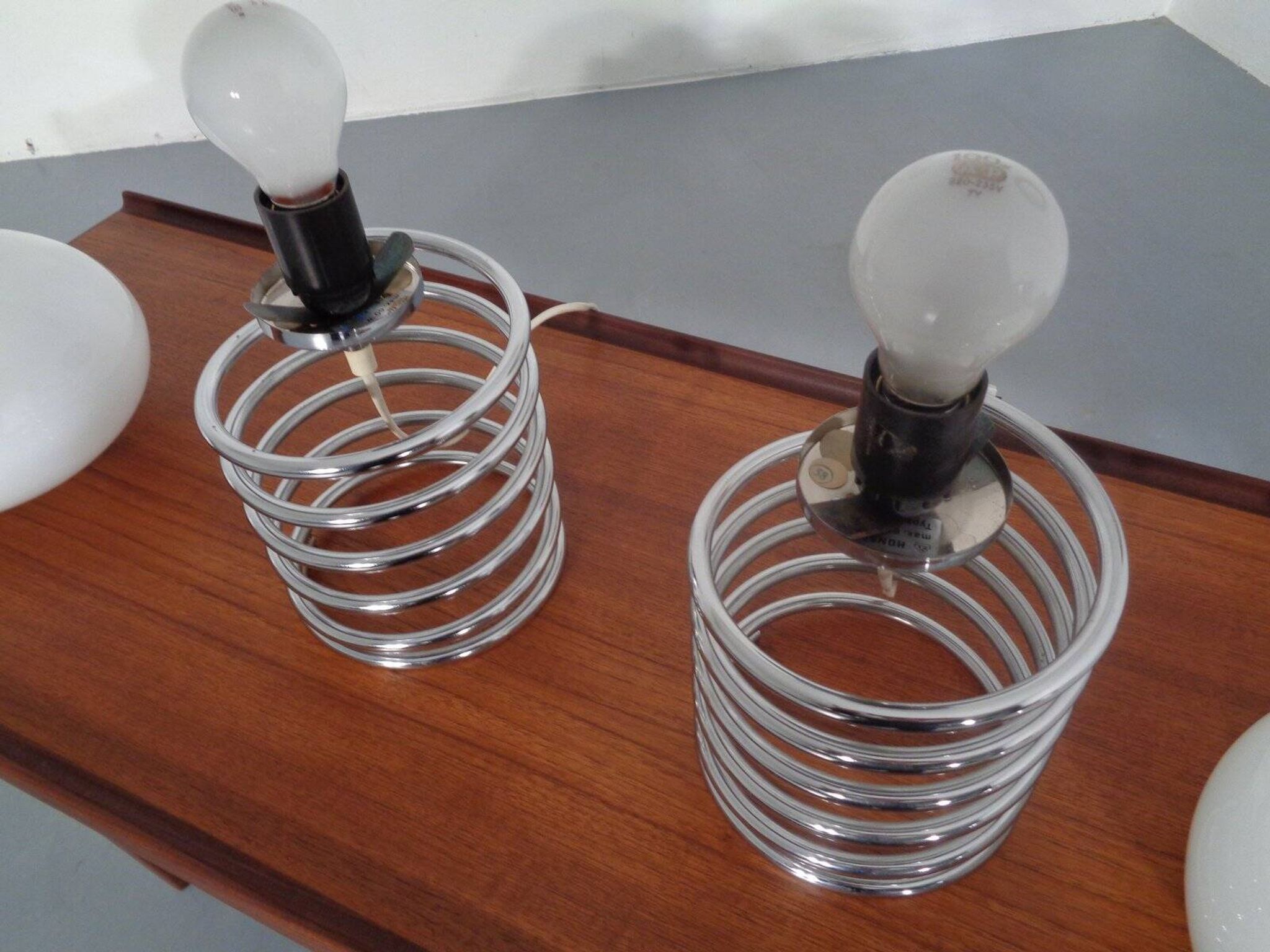 Opaline Glass and Chrome Table Lamps from Honsel, 1970s, Set of 2