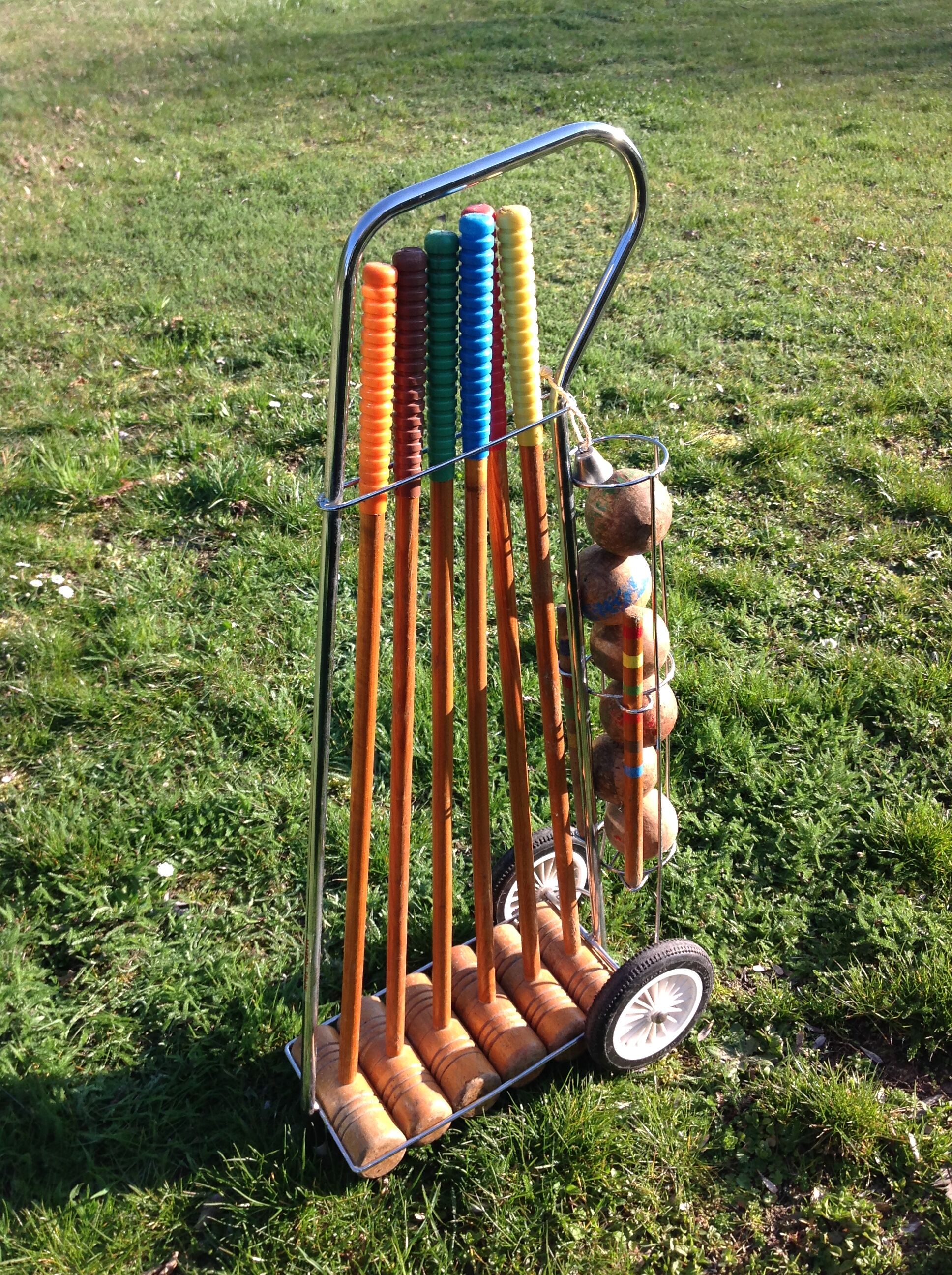 Croquet set in chrome metal and wood / 6 players / vintage 50-60 years
