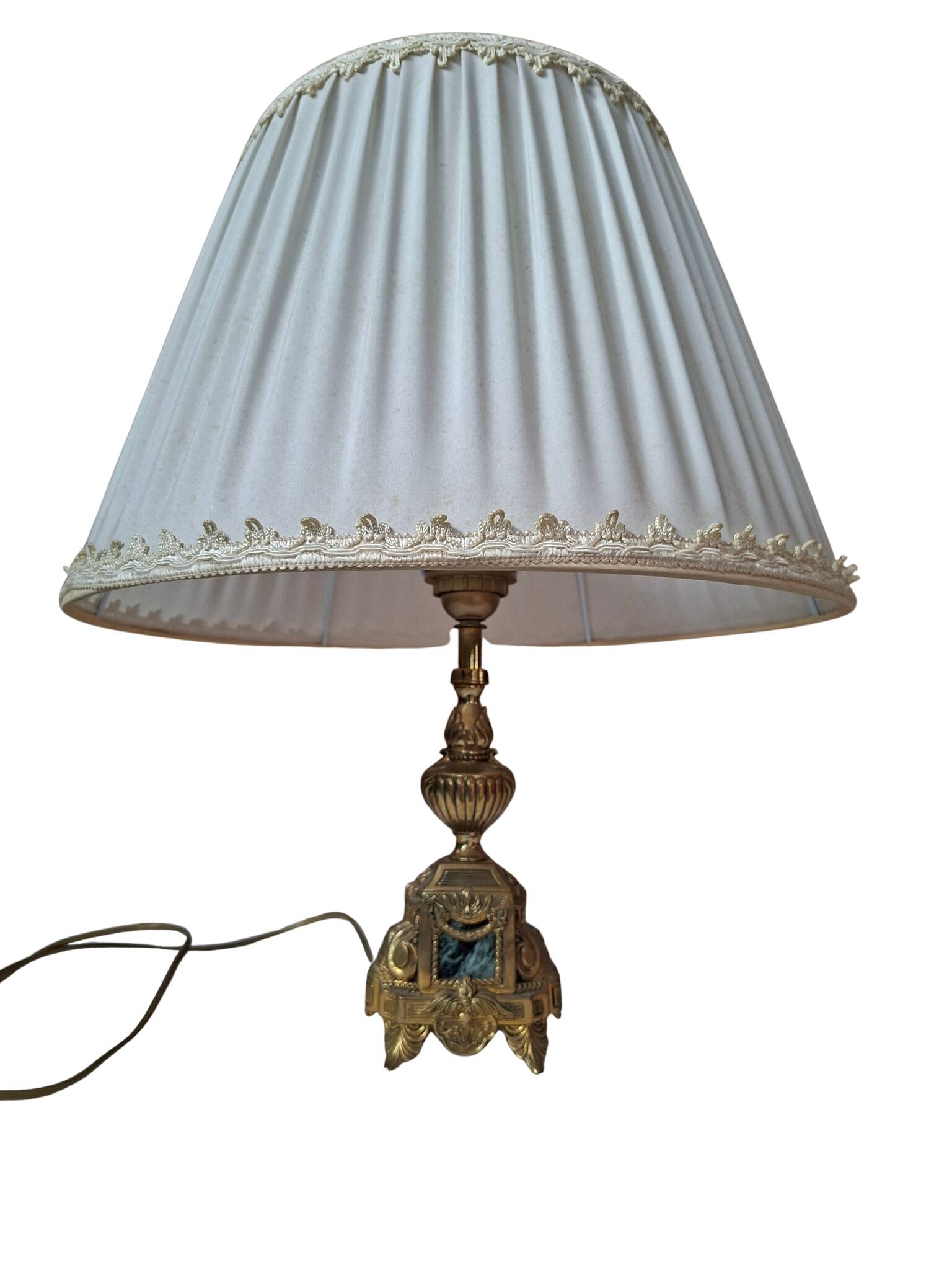Lampada da Tavolo Vintage Stile Neoclassico in Ottone e Marmo Verde anni '5