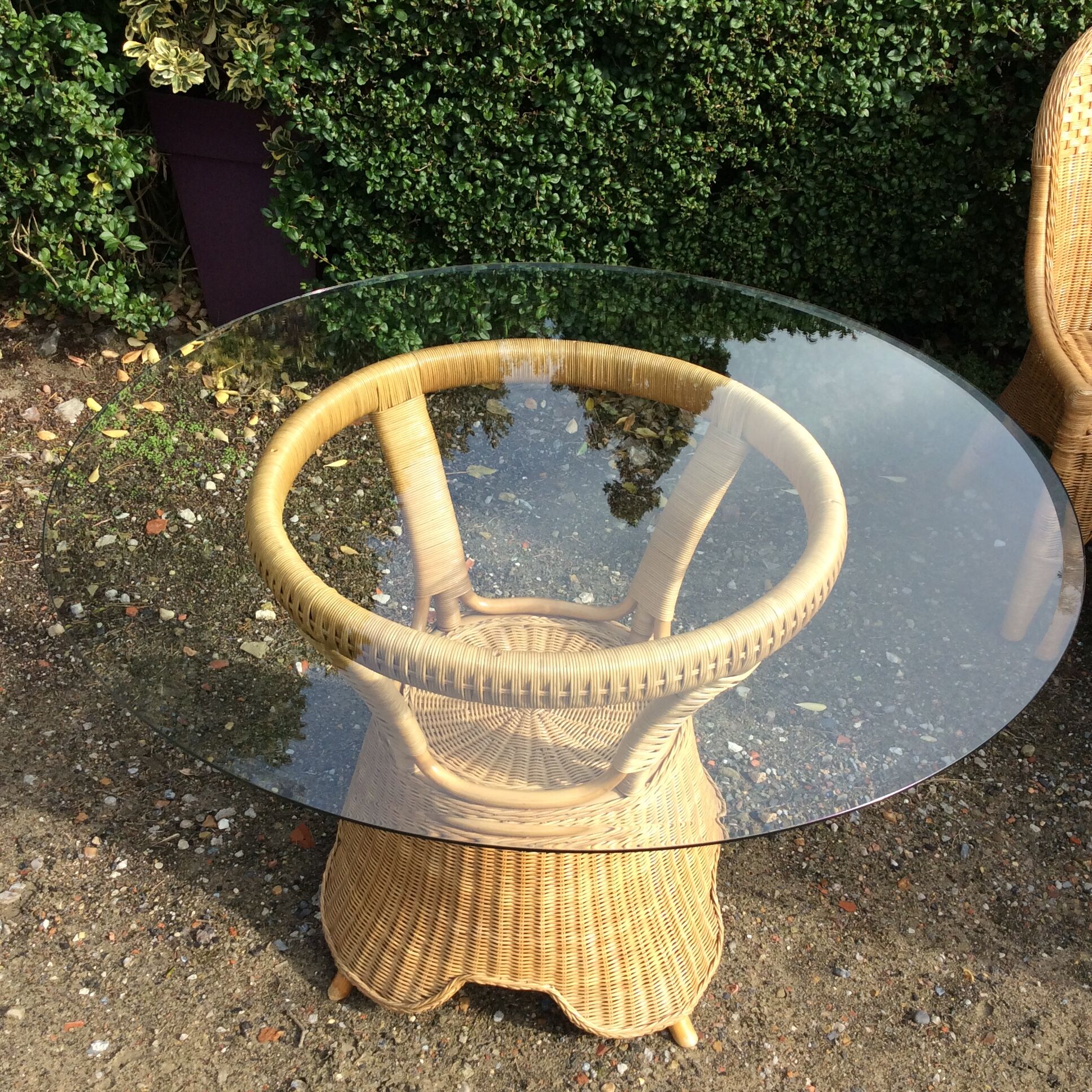 Vintage rattan set dining table and its 6 chairs