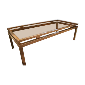 Coffee table living room brushed metal tinted glass