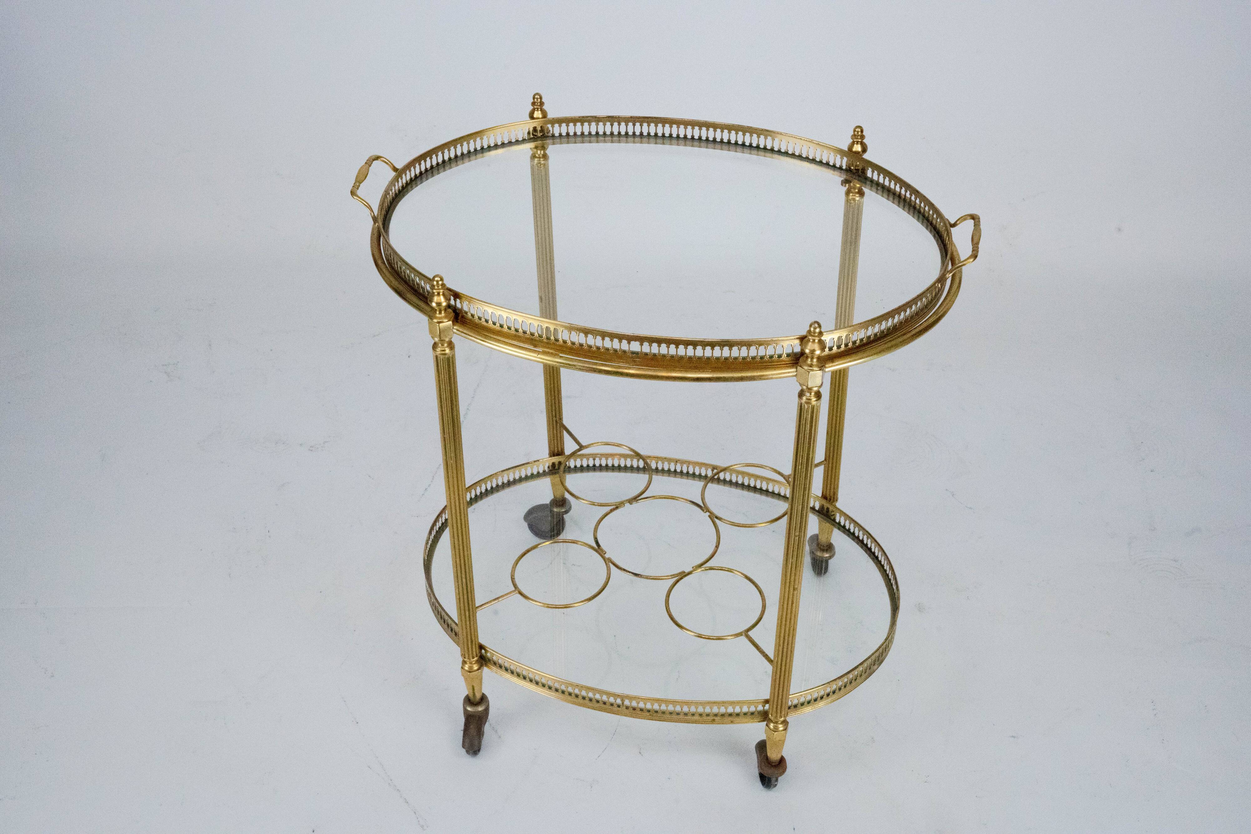 Small Mid-Century Italian Brass Bar Cart with Removable Tray, 1950s