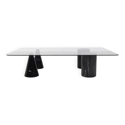 Table basse en marbre rectangulaire vintage italien avec plateau en verre