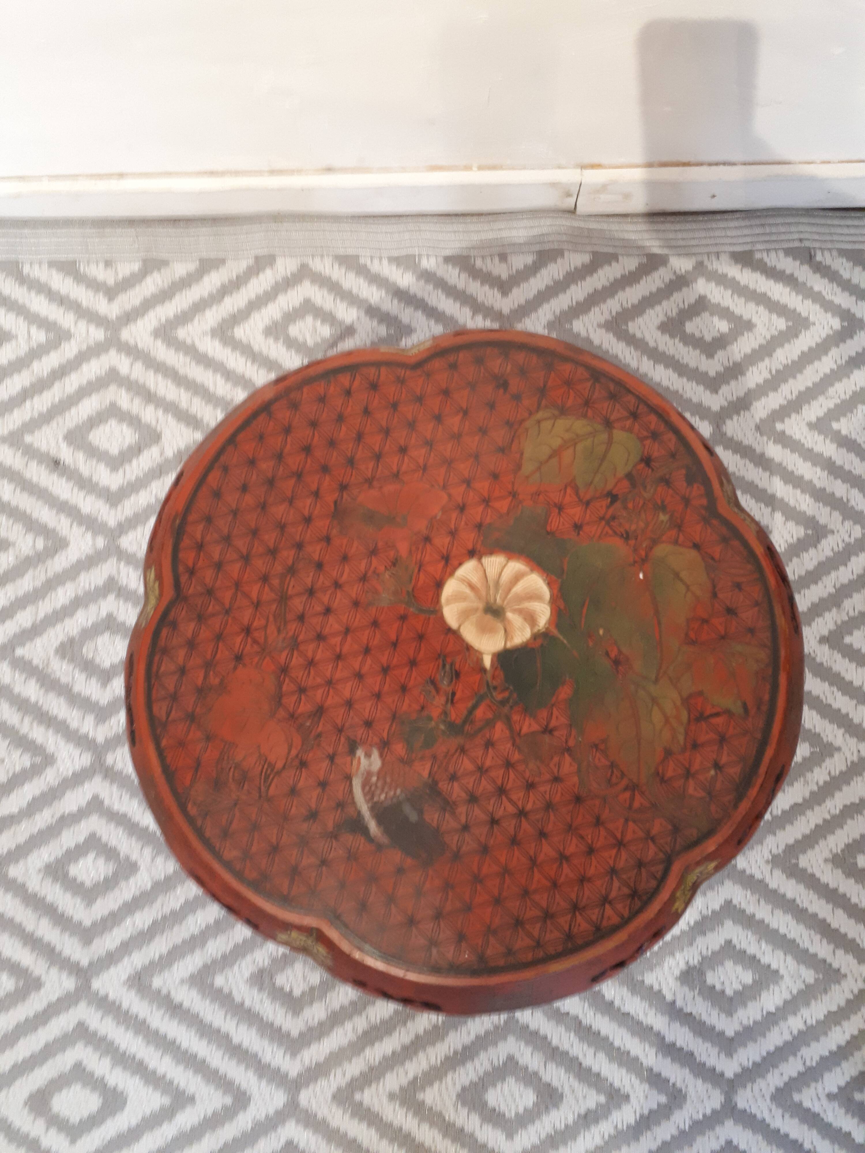 Stool Chinese pedestal table old red lacquer