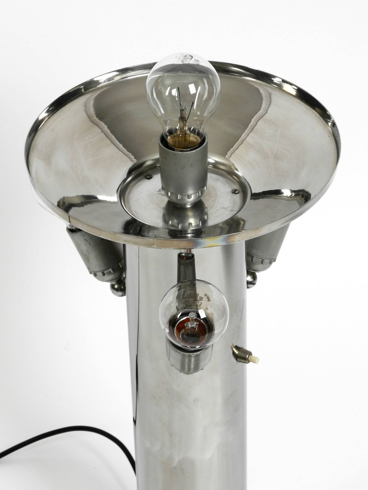Heavy huge XXL 1970s metal chrome table lamp with metal shade | Heigh 75 cm