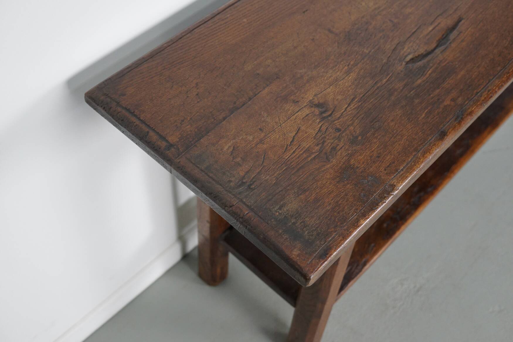 Antique French Rustic Farmhouse Oak Side Table, 19th Century