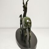 Superb Art Deco Statue Antelopes Regulates Green Patina