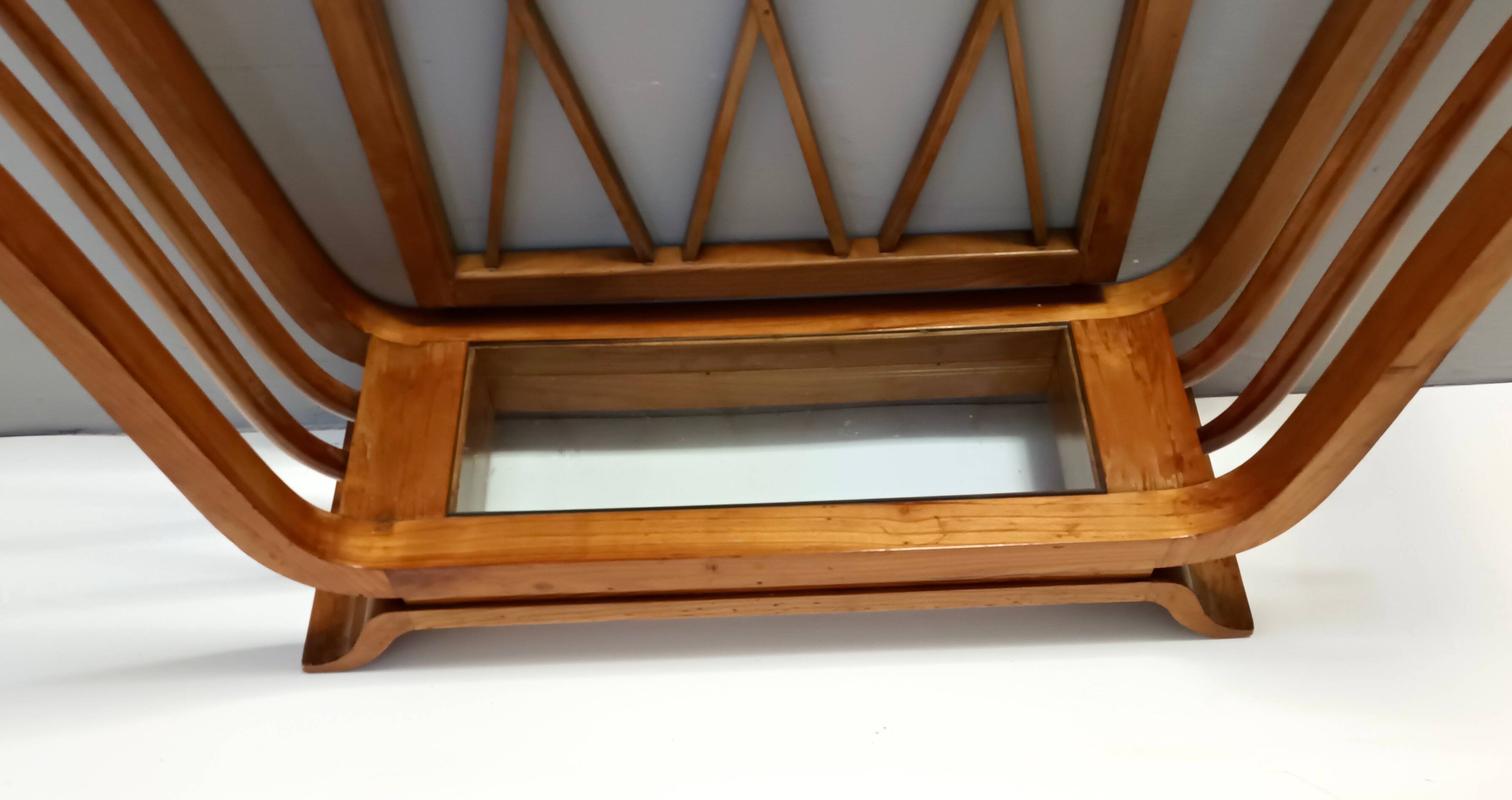 Art Deco Cherrywood Console Table with a Rectangular Glass Top, Italy