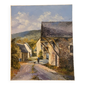 Oil Painting by Yann Le Francois Landscape Cantal Farm Aveyron Signed