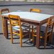 Antique wood table with 4 chairs, wooden table and formica, stepped foot table with extensions, 50's