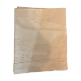 Drap ancien brodé FG et fleurs brodées, 232x315cm