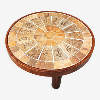 Table basse herbier ronde vintage années 60