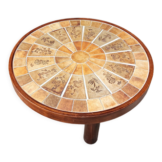 Table basse herbier ronde vintage années 60