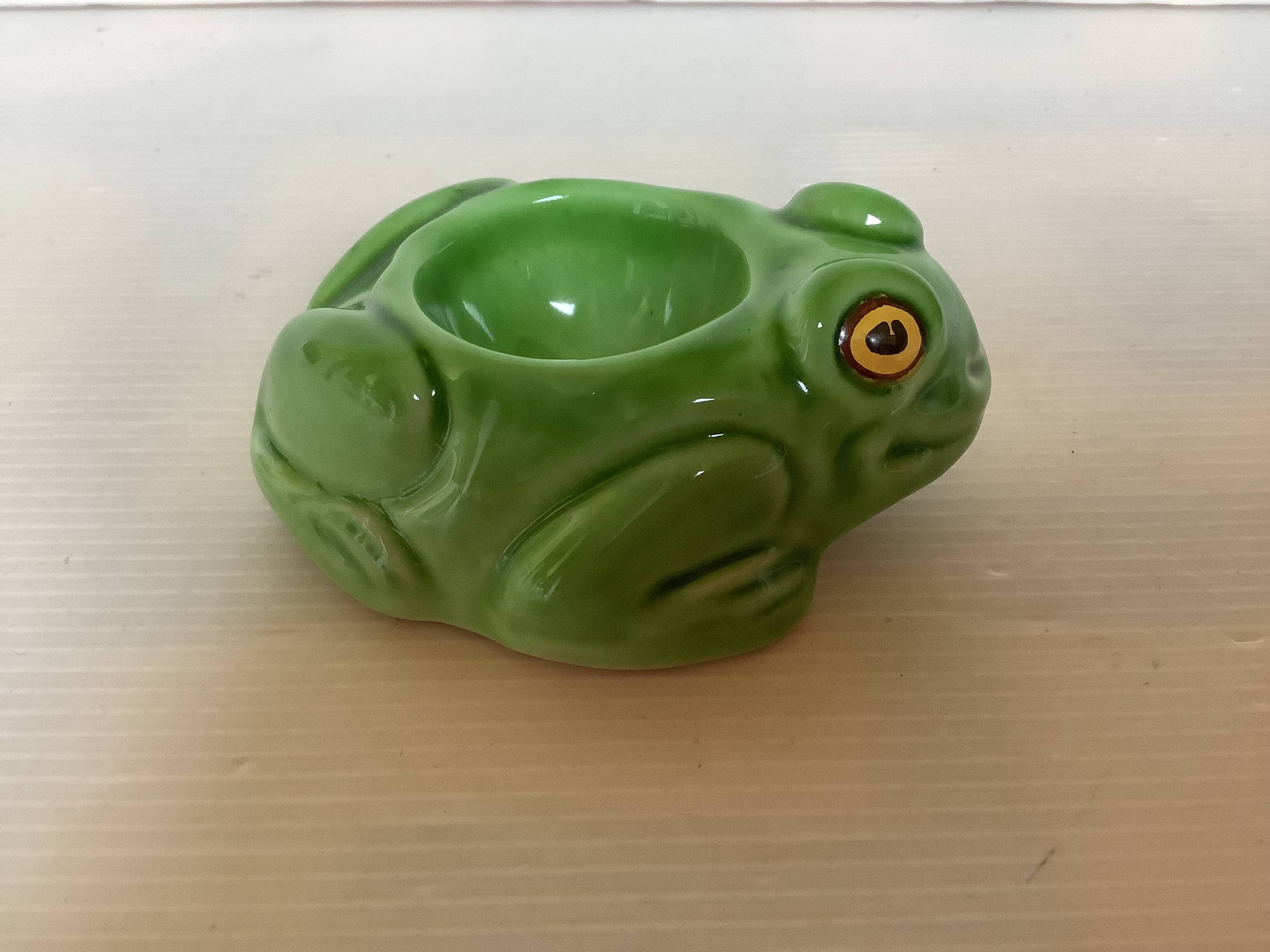 Green ceramic frog egg cup