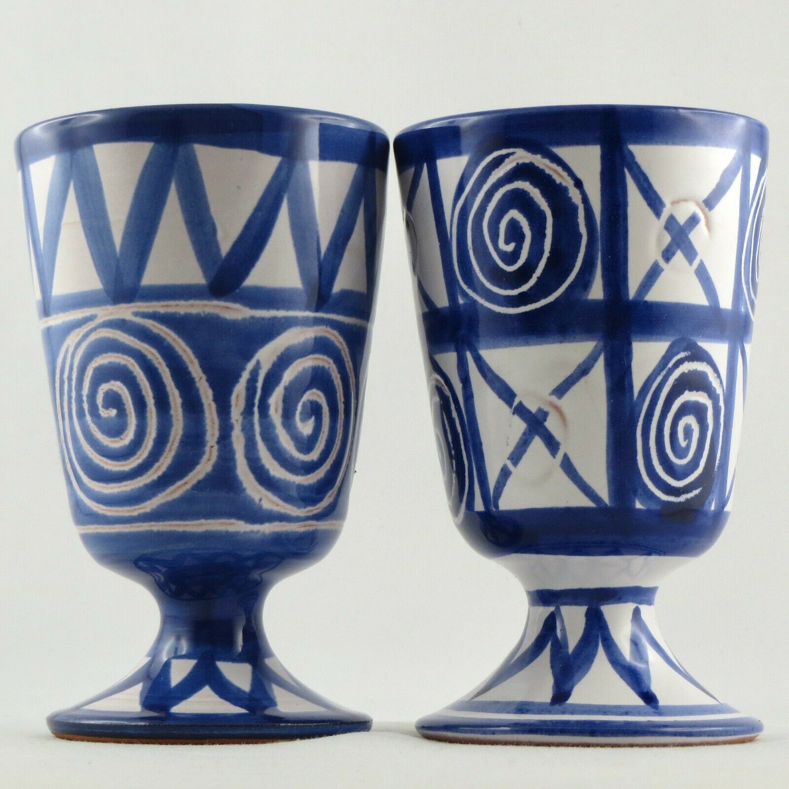 Duo mazagran/blue calice Robert Picault ceramic Vallauris