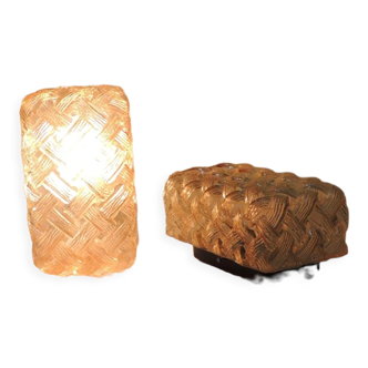 Amber and canned glass ceiling lamps for retro furniture from the 50s-60s/vintage