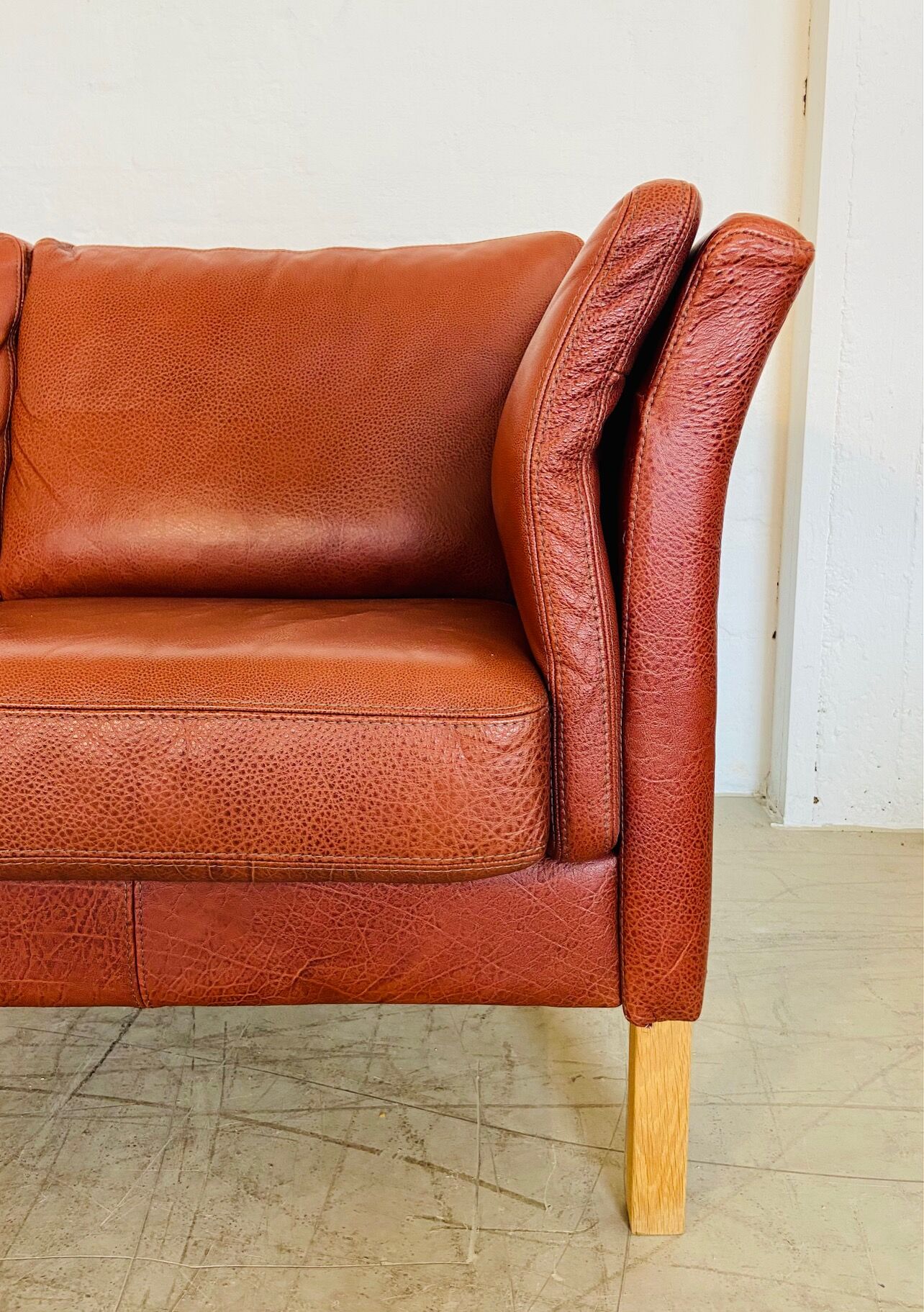 Canapé vintage danois rétro Skalma pour 2 personnes en cuir cognac