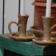 Stoneware candle holders - set of 2 (signed)