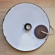 Vintage pendant lamp in blue enamel – rust and jute finishes