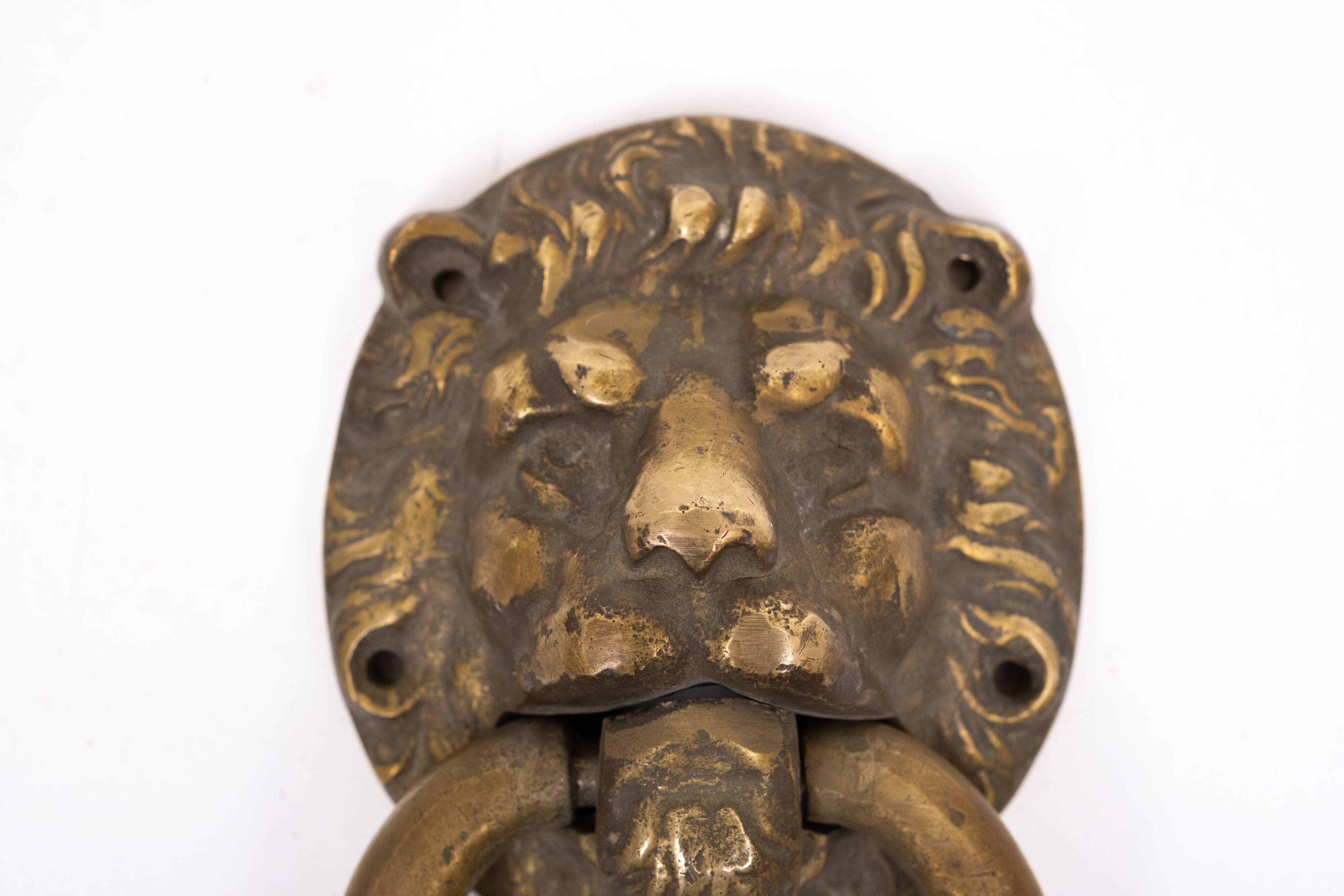 Gilded Bronze Lions head Door Knocker . Early 20th Century Hollan