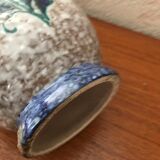 Pied de lampe en grès décor floral bleu nuit