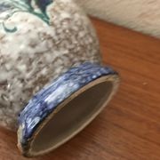 Pied de lampe en grès décor floral bleu nuit