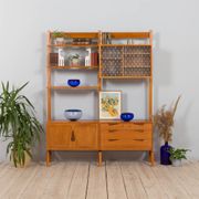 Rival 2 bay free standing teak wall unit with 3 cabinets and 3 shelves by Brodrene Jatogs Norway, Kj