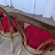 Set of 4 Vintage Bentwood Bistro Chairs, Red Upholstery