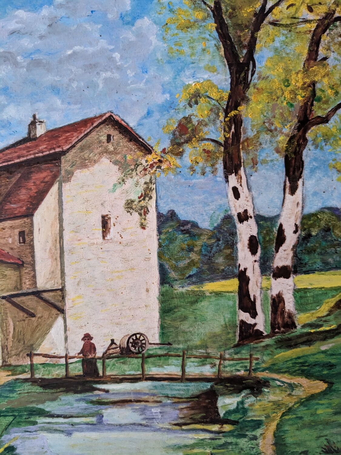 G Paul (20th century school) House by the river Oil on canvas Signed lower right Framed
Painting signed G Paul mill lake characters and trees
Very good condition 
Dimensions of the painting 50 cm x 35 cm 
Dimensions of the wooden frame with slight wear 64 cm * 49 cm (Depth about 6 cm)