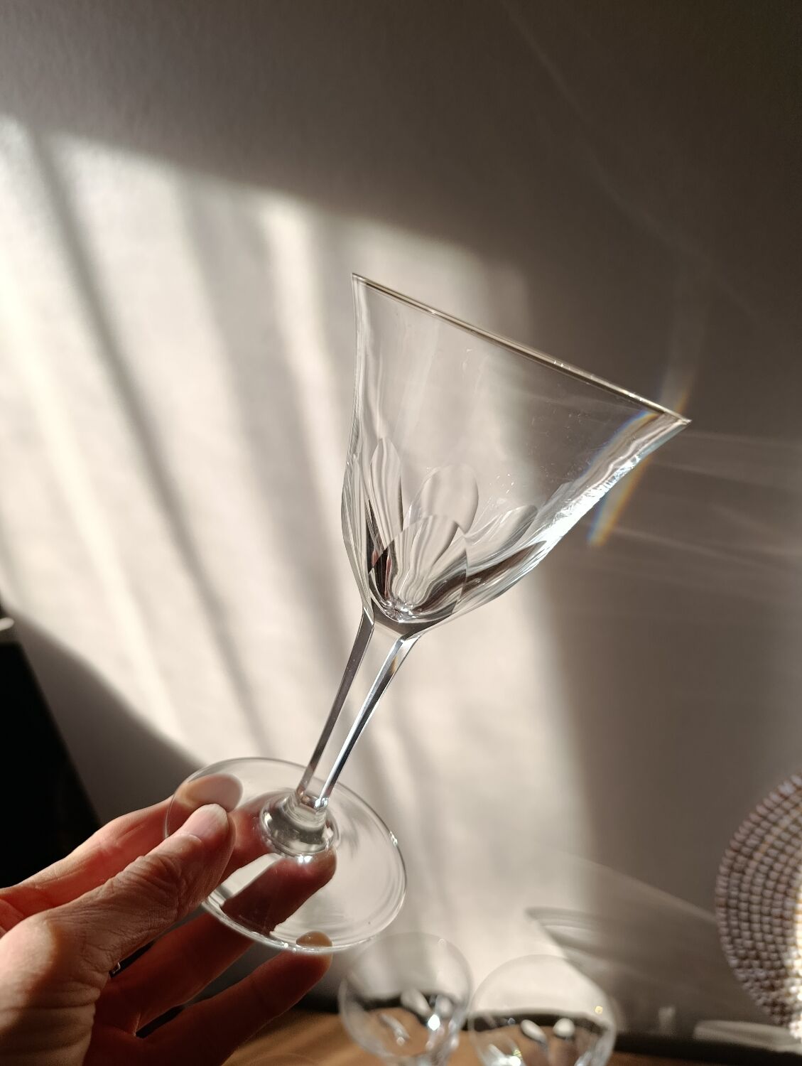 6 crystal water/wine glasses with flat ribs, vintage