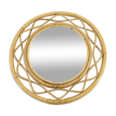 Miroir vintage rond en rotin