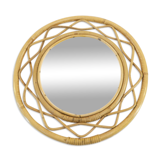 Vintage round rattan mirror