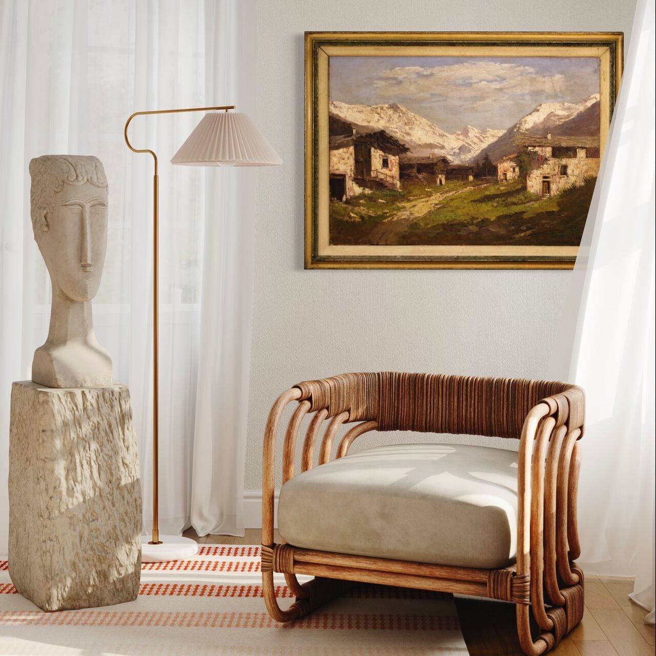 Italian signed mountain landscape painting from 20th century