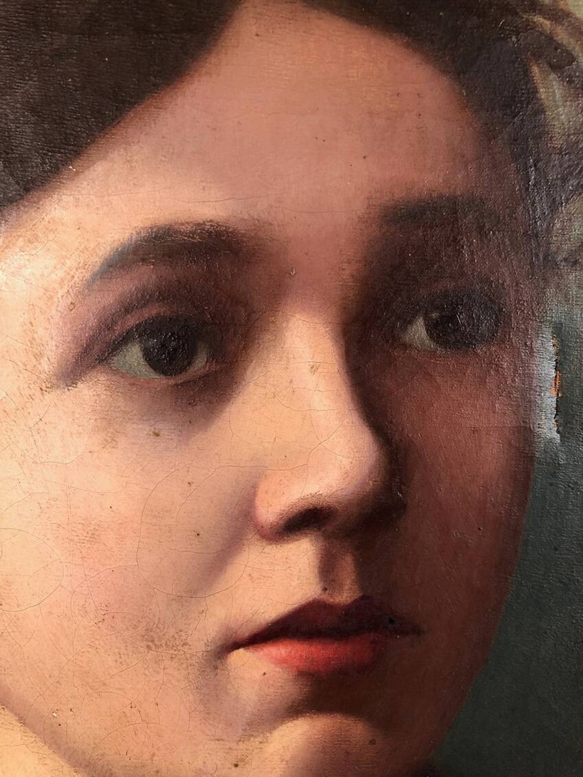 Artheme Denis, portrait de jeune femme. Huile sur toile signée et datée 1885