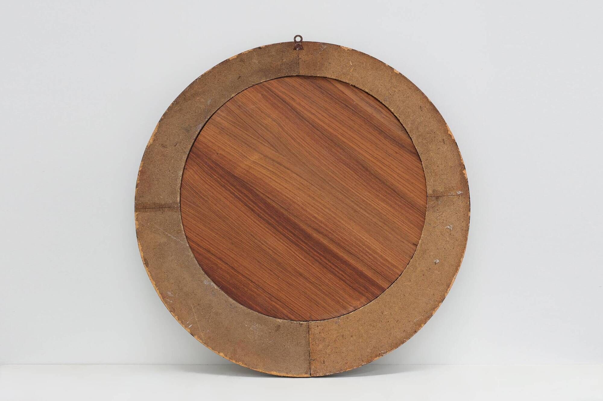 Belgian Art Deco Round Mirror with Geometric Wooden Frame, circa 1920
