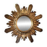Golden sun mirror in wood, vintage, 1950s, made in Italy.