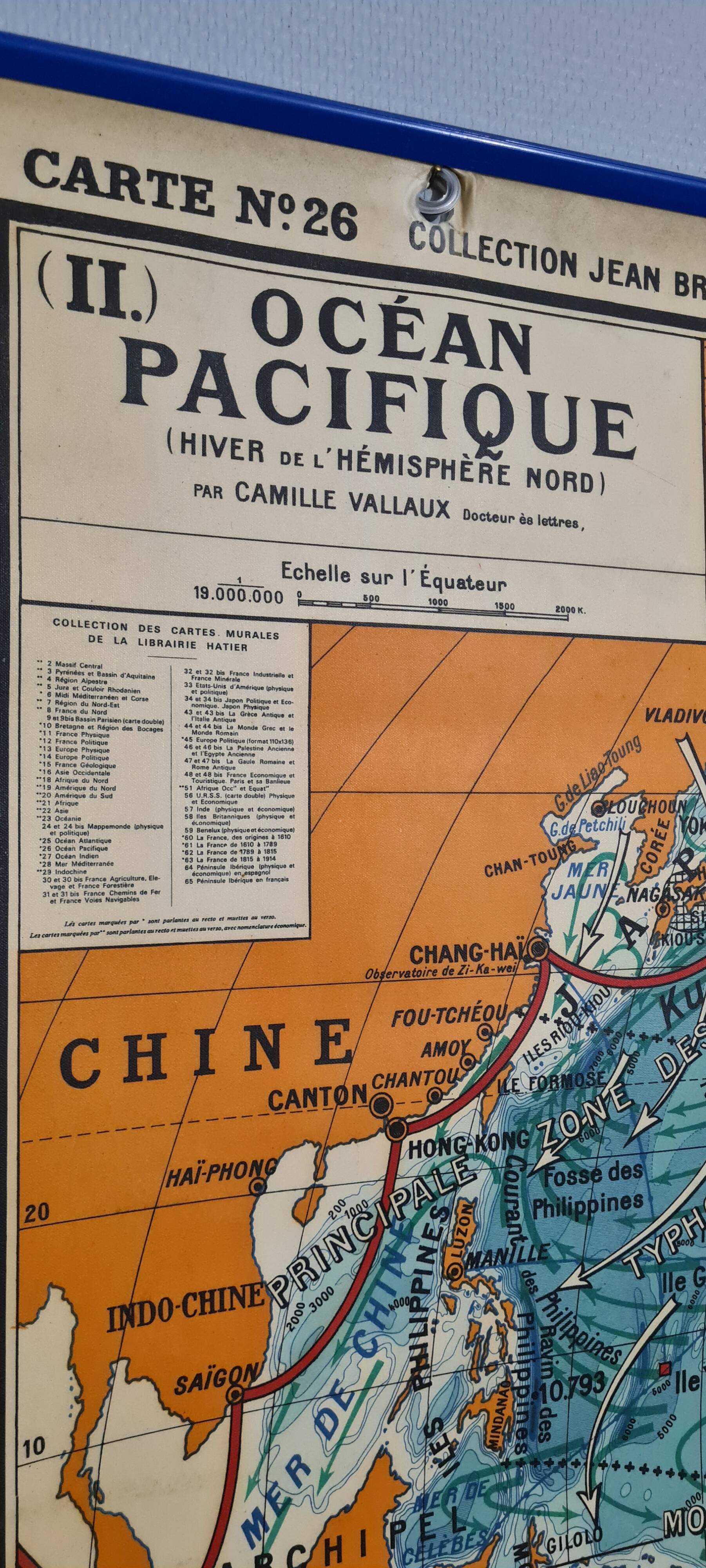 Large vintage school wall map – Pacific Ocean