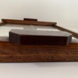 Plateau ancien en verre et bois