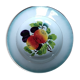 Round dish in Earthenware St Amand decorated with fruit apples and plums