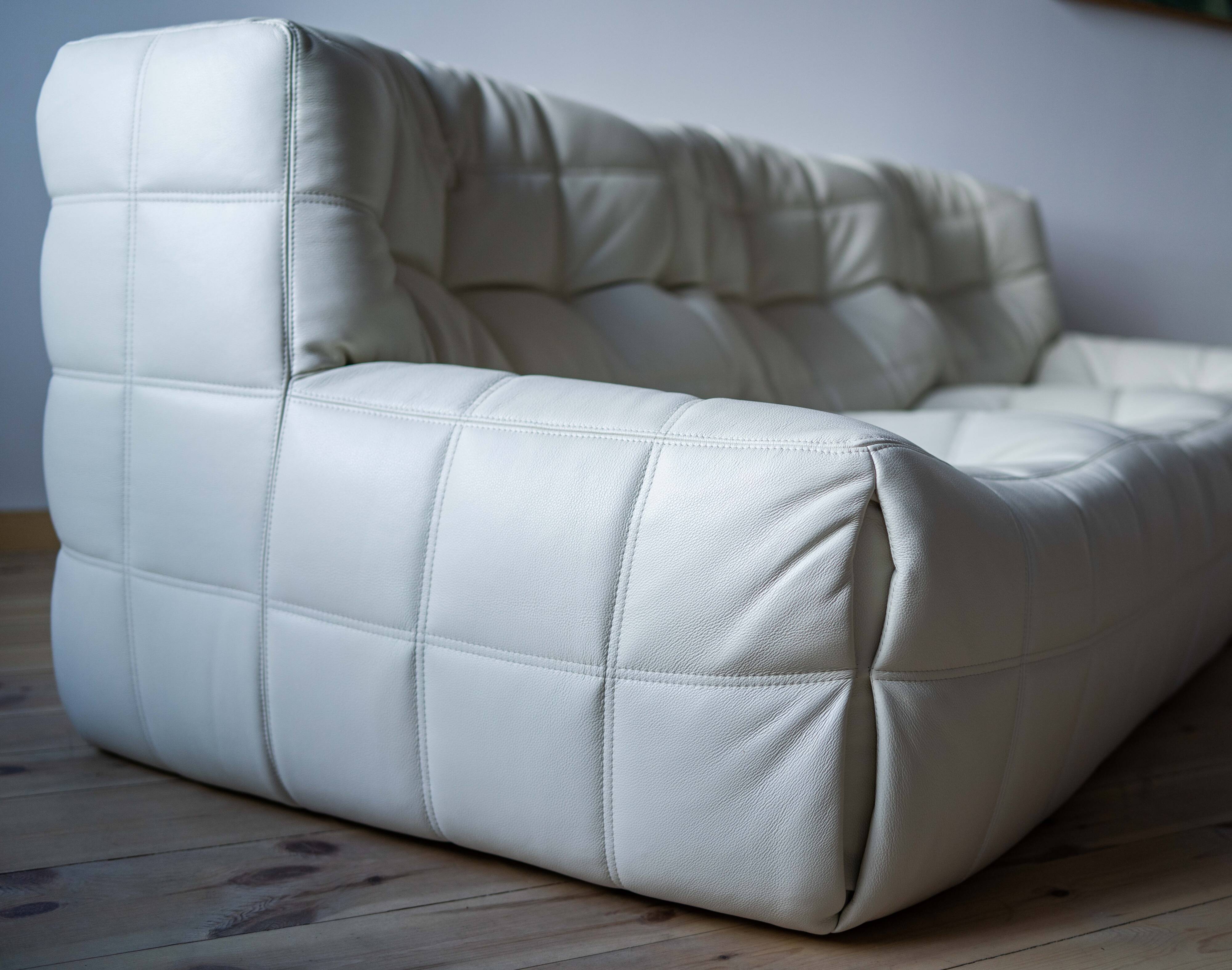 Vintage Leather Kashima Sofa in White Leather by Michel Ducaroy for Ligne Roset, 1980s