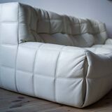 Vintage Leather Kashima Sofa in White Leather by Michel Ducaroy for Ligne Roset, 1980s