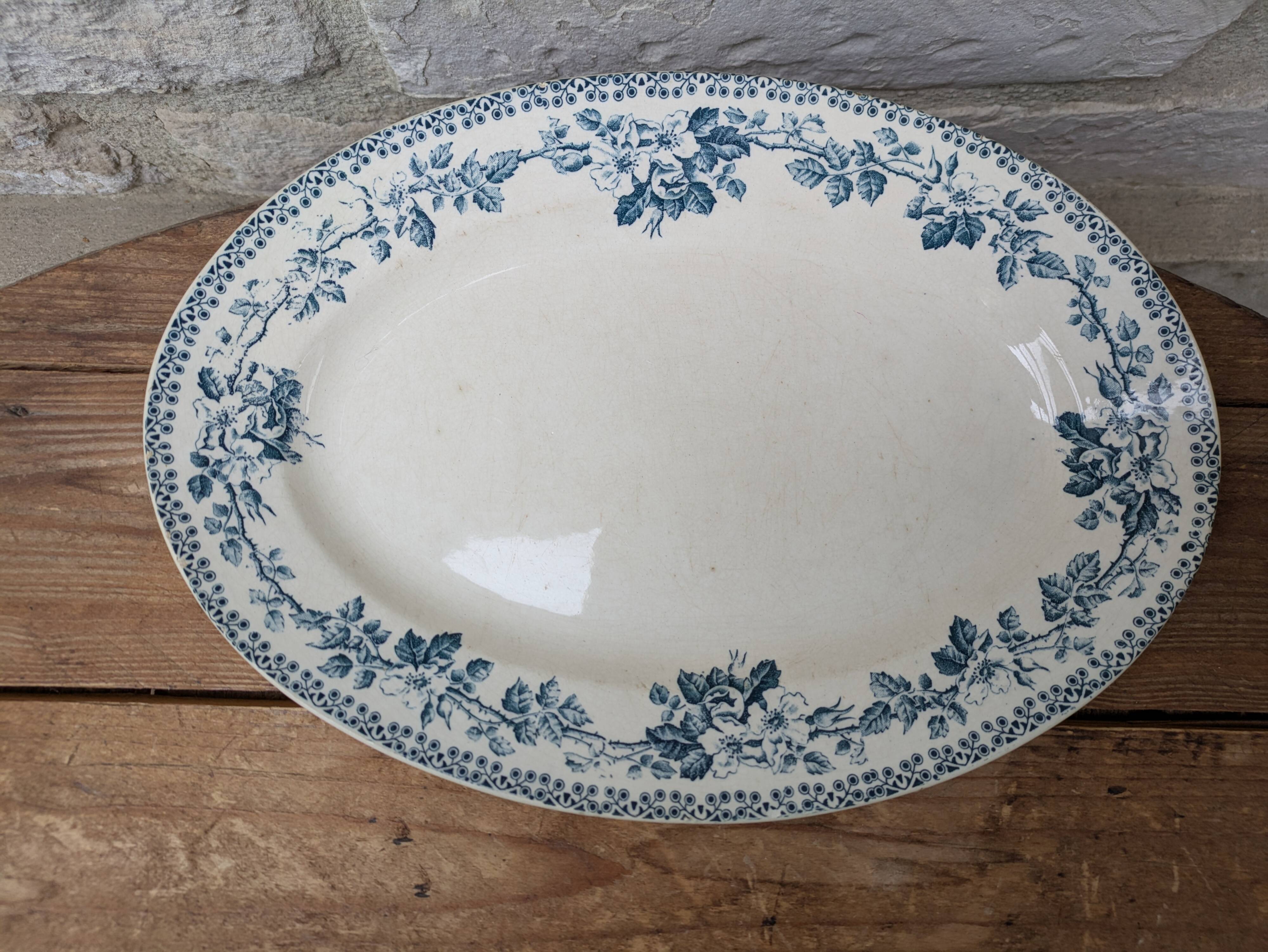 Old oval ironstone serving dish from Debray, Guadeloupe service