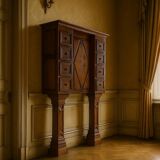 Stipo Monetiere, Piedmont 17th century cabinet with 8 drawers, in walnut, Italy